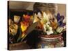 Colorful artificial flowers and pottery, Santa Fe, New Mexico, USA-Jerry Ginsberg-Stretched Canvas