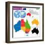 Colorful Australia Map with Regions and Main Cities-Volina-Framed Art Print