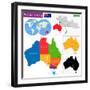 Colorful Australia Map with Regions and Main Cities-Volina-Framed Art Print