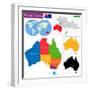 Colorful Australia Map with Regions and Main Cities-Volina-Framed Art Print