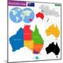 Colorful Australia Map with Regions and Main Cities-Volina-Mounted Art Print