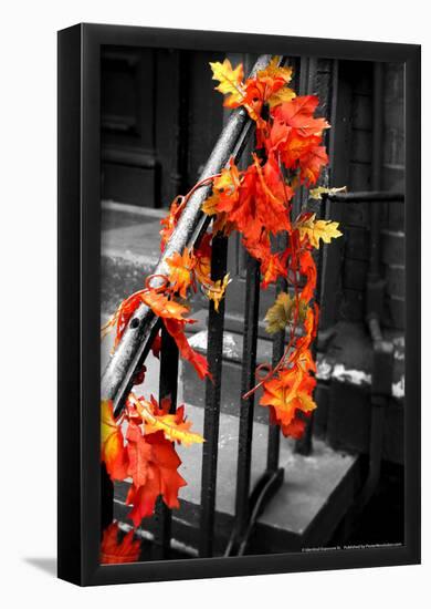 Colorful Autumn Leaves on Railing-null-Framed Poster