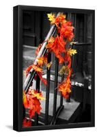 Colorful Autumn Leaves on Railing-null-Framed Poster