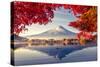 Colorful Autumn Season and Mountain Fuji with Morning Fog and Red Leaves at Lake Kawaguchiko is One-null-Stretched Canvas