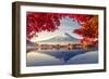 Colorful Autumn Season and Mountain Fuji with Morning Fog and Red Leaves at Lake Kawaguchiko is One-null-Framed Photographic Print