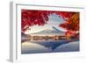 Colorful Autumn Season and Mountain Fuji with Morning Fog and Red Leaves at Lake Kawaguchiko is One-null-Framed Photographic Print