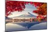 Colorful Autumn Season and Mountain Fuji with Morning Fog and Red Leaves at Lake Kawaguchiko is One-null-Mounted Photographic Print