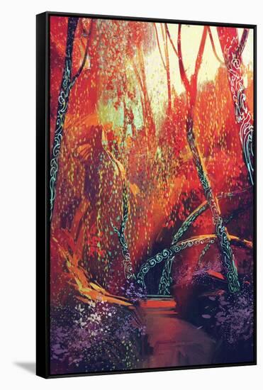 Colorful Autumnal Forest with Fantasy Trees,Scenery Illustration Painting-Tithi Luadthong-Framed Stretched Canvas