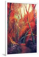 Colorful Autumnal Forest with Fantasy Trees,Scenery Illustration Painting-Tithi Luadthong-Framed Art Print