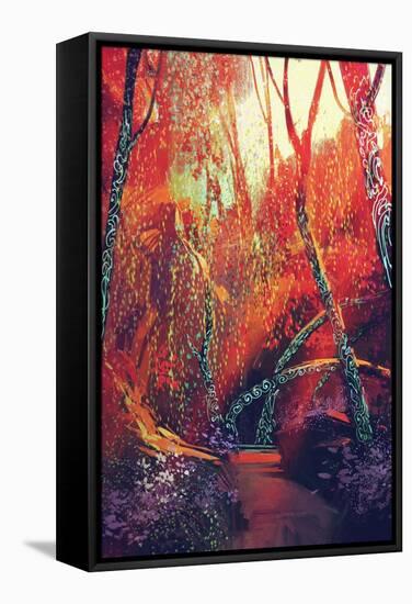 Colorful Autumnal Forest with Fantasy Trees,Scenery Illustration Painting-Tithi Luadthong-Framed Stretched Canvas