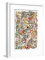 Colorful Background With Letters Torn From Newspapers And Magazines Rough Edges, Messy Look-NinaMalyna-Framed Art Print