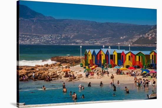 Colorful Beach Huts, Muizenberg Beach, Cape Town, South Africa, Africa-Laura Grier-Stretched Canvas