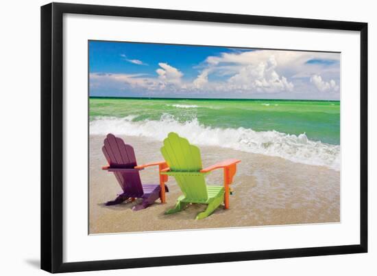Colorful Beach Lounge Chairs-null-Framed Art Print