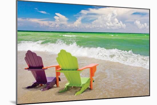 Colorful Beach Lounge Chairs-null-Mounted Art Print