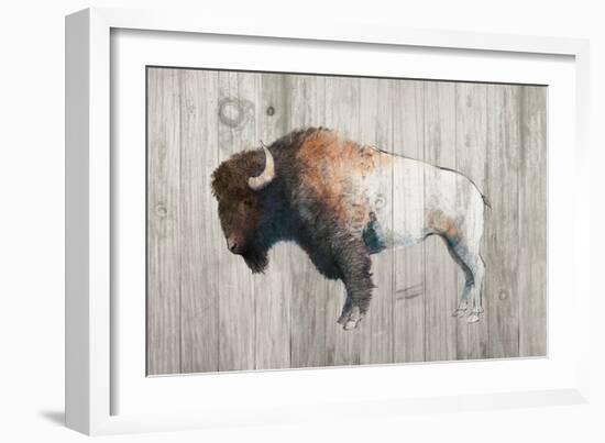 Colorful Bison Dark Brown on Wood-Avery Tillmon-Framed Art Print