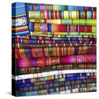 Colorful Blankets at Indigenous Market in Pisac, Peru-Miva Stock-Stretched Canvas