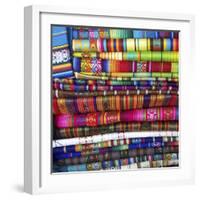 Colorful Blankets at Indigenous Market in Pisac, Peru-Miva Stock-Framed Photographic Print