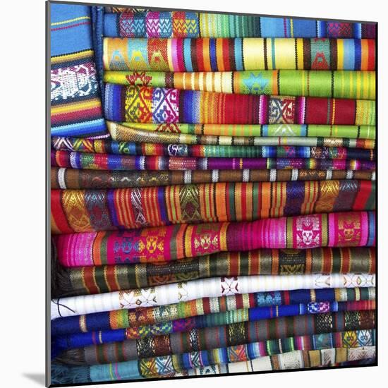 Colorful Blankets at Indigenous Market in Pisac, Peru-Miva Stock-Mounted Photographic Print