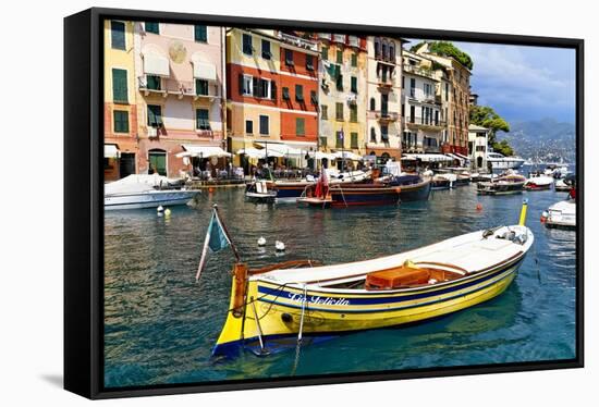 Colorful Boats in Portofino Harbor, Italy-George Oze-Framed Stretched Canvas