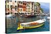 Colorful Boats in Portofino Harbor, Italy-George Oze-Stretched Canvas