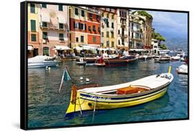 Colorful Boats in Portofino Harbor, Italy-George Oze-Framed Stretched Canvas