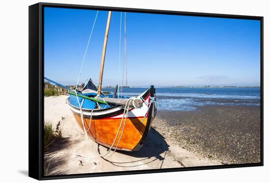 Colorful Boats on the Beach, Torreira, Aveiro, Beira, Portugal, Europe-G and M Therin-Weise-Framed Stretched Canvas