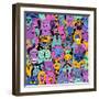 Colorful Bright Psychedelic Seamless Pattern with Funny Animals. Abstract Graphic Animal Background-Annykos-Framed Art Print