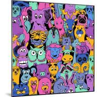 Colorful Bright Psychedelic Seamless Pattern with Funny Animals. Abstract Graphic Animal Background-Annykos-Mounted Art Print