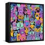 Colorful Bright Psychedelic Seamless Pattern with Funny Animals. Abstract Graphic Animal Background-Annykos-Framed Stretched Canvas