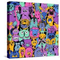 Colorful Bright Psychedelic Seamless Pattern with Funny Animals. Abstract Graphic Animal Background-Annykos-Stretched Canvas