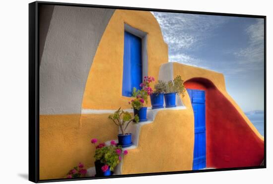 Colorful Building in Oia on Santorini in the Greek Isles-Darrell Gulin-Framed Stretched Canvas