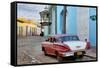 Colorful Buildings and 1958 Chevrolet Biscayne, Trinidad, Cuba-Adam Jones-Framed Stretched Canvas