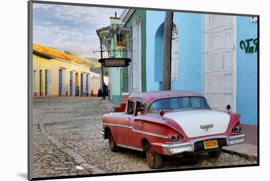 Colorful Buildings and 1958 Chevrolet Biscayne, Trinidad, Cuba-Adam Jones-Mounted Photographic Print