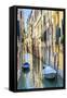 Colorful buildings and poles reflection, Venice, Italy-William Perry-Framed Stretched Canvas