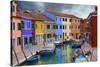 Colorful Buildings Line Canal with Boats, Burano Island, Venice, Italy-Jaynes Gallery-Stretched Canvas