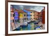 Colorful Buildings Line Canal with Boats, Burano Island, Venice, Italy-Jaynes Gallery-Framed Photographic Print