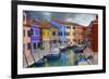 Colorful Buildings Line Canal with Boats, Burano Island, Venice, Italy-Jaynes Gallery-Framed Photographic Print