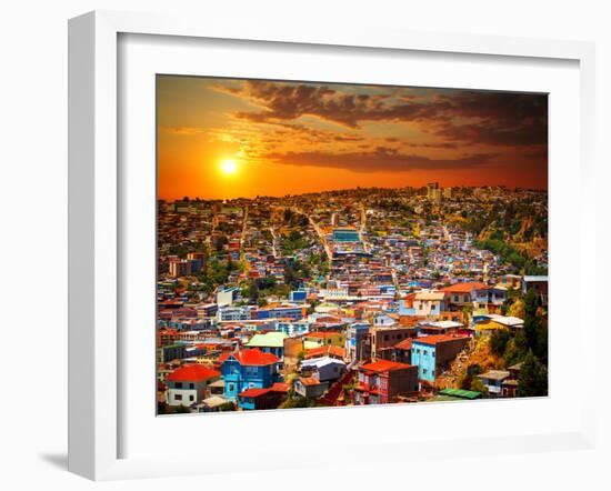 Colorful Buildings on the Hills of the UNESCO World Heritage City of Valparaiso, Chile-Skreidzeleu-Framed Photographic Print