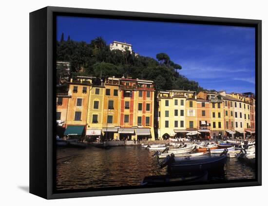 Colorful Buildings with Boats in the Harbor, Portofino, Italy-Bill Bachmann-Framed Stretched Canvas