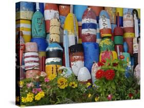 Colorful Buoys on Wall, Rockport, Massachusetts, USA-Adam Jones-Stretched Canvas