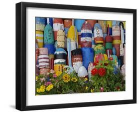 Colorful Buoys on Wall, Rockport, Massachusetts, USA-Adam Jones-Framed Premium Photographic Print