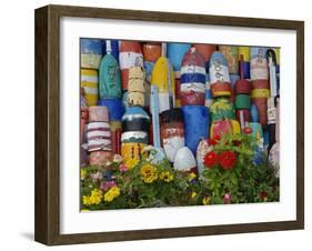 Colorful Buoys on Wall, Rockport, Massachusetts, USA-Adam Jones-Framed Photographic Print