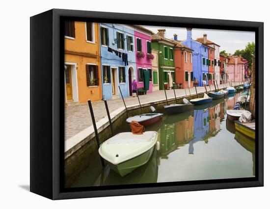 Colorful Burano City Homes Reflecting in the Canal, Italy-Terry Eggers-Framed Stretched Canvas