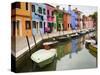 Colorful Burano City Homes Reflecting in the Canal, Italy-Terry Eggers-Stretched Canvas