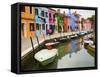 Colorful Burano City Homes Reflecting in the Canal, Italy-Terry Eggers-Framed Stretched Canvas