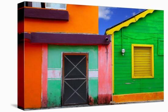 Colorful Caribbean Houses Tropical Vivid Colors Isla Mujeres Mexico-holbox-Stretched Canvas