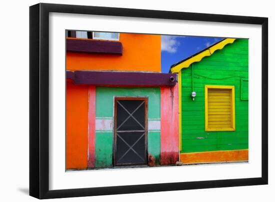 Colorful Caribbean Houses Tropical Vivid Colors Isla Mujeres Mexico-holbox-Framed Photographic Print