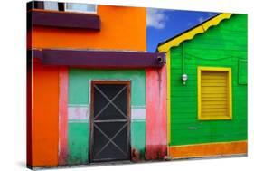 Colorful Caribbean Houses Tropical Vivid Colors Isla Mujeres Mexico-holbox-Stretched Canvas