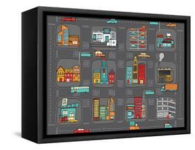 Colorful Cartoon City Map-Curvabezier-Framed Stretched Canvas