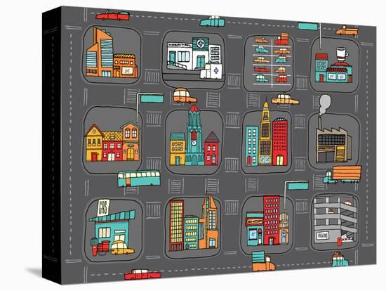 Colorful Cartoon City Map-Curvabezier-Stretched Canvas